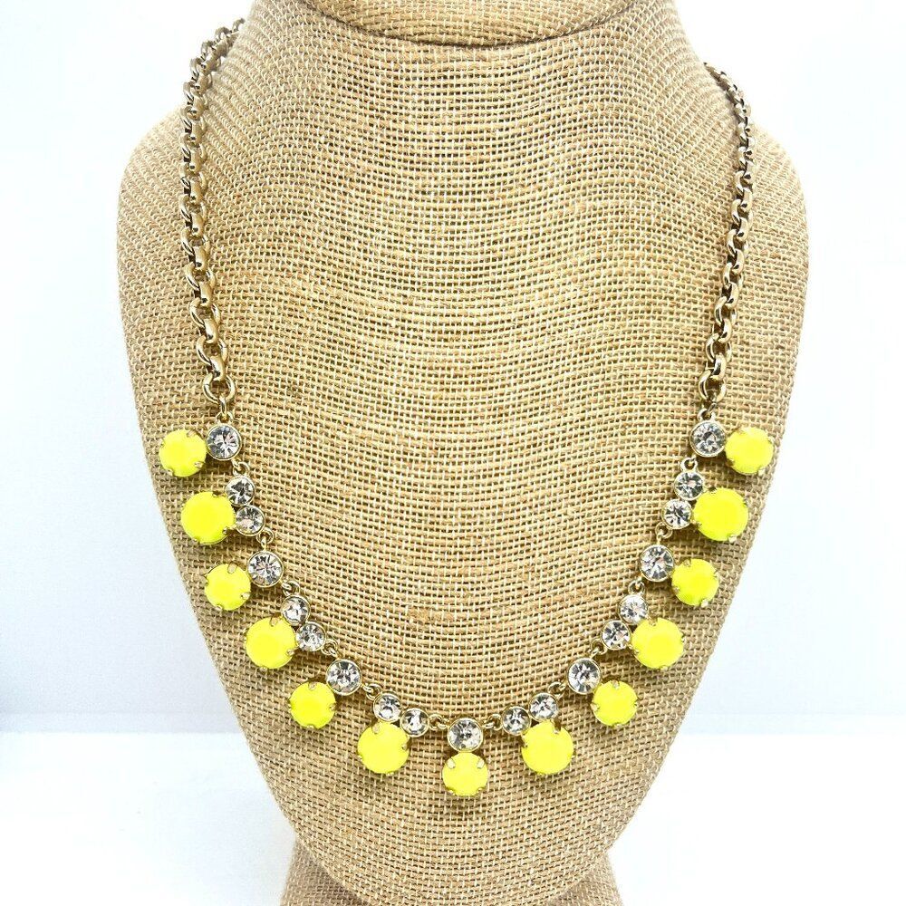 J. CREW RHINESTONE Necklace Fluorescent Yellow Chartreuse Statement Gold Tone